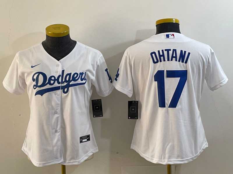 Women%27s Los Angeles Dodgers #17 Shohei Ohtani White Stitched Cool Base Nike Jersey